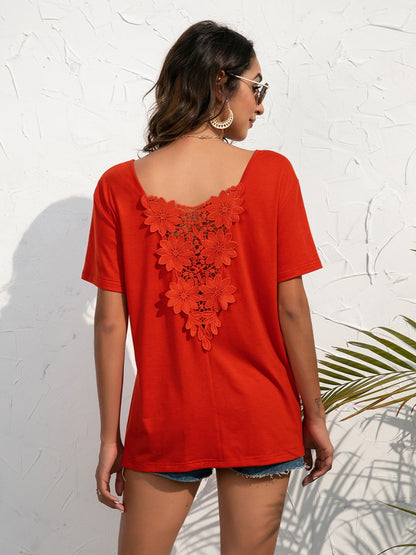 Lace Trim Short Sleeve Top-Teresa&#39;s Fashionista LLC