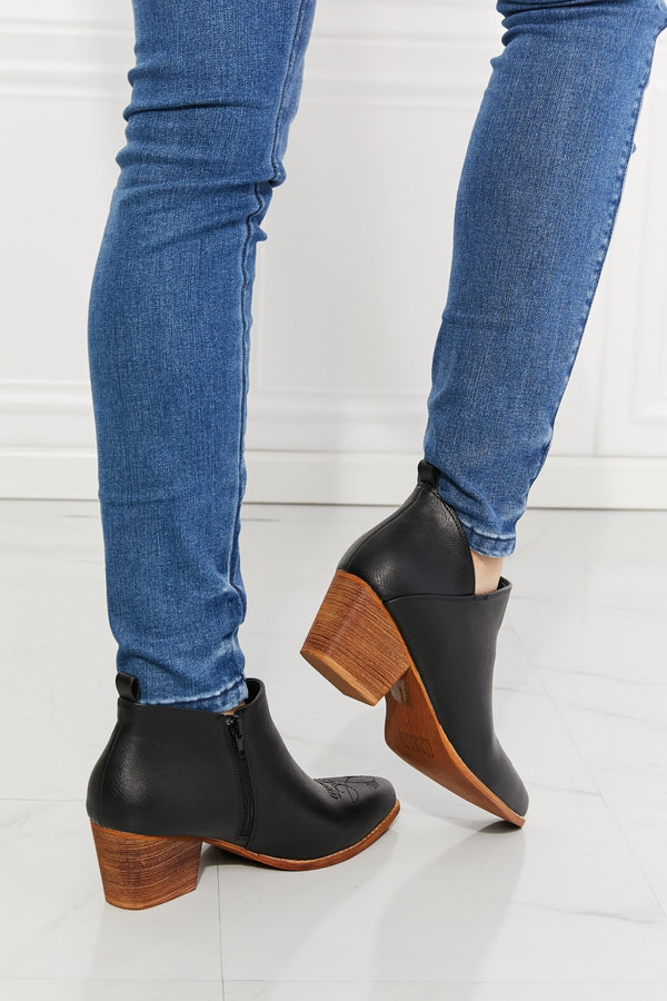 MMShoes Trust Yourself Embroidered Crossover Cowboy Bootie in Black-Teresa's Fashionista LLC
