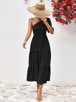 Smocked One-Shoulder Midi Dress-Teresa's Fashionista LLC