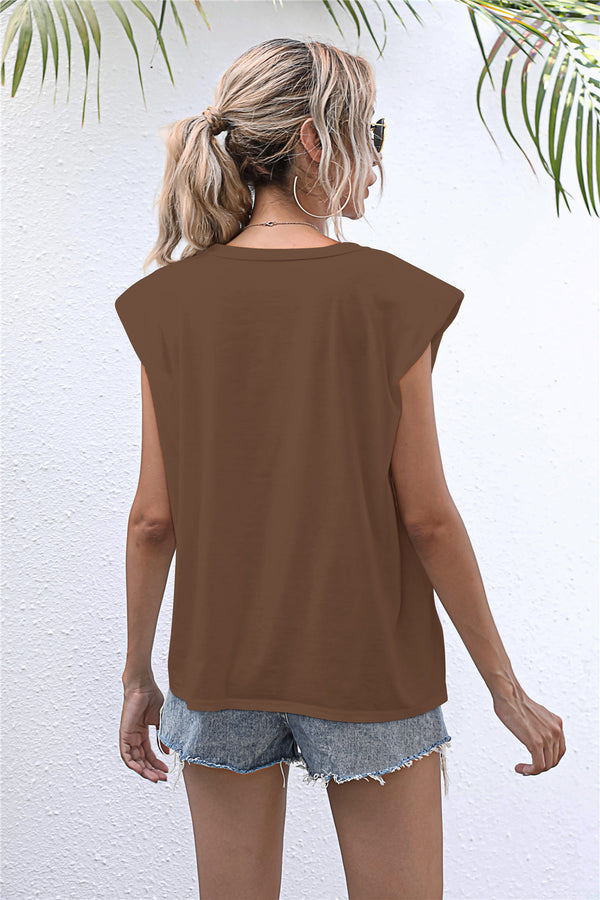 Round Neck Cap Sleeve Tee-Teresa's Fashionista LLC