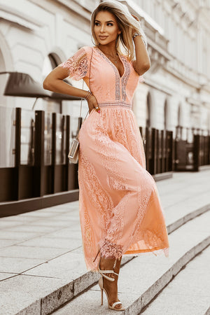 Scalloped Trim Lace Plunge Dress-Teresa's Fashionista LLC