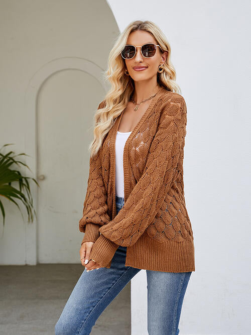 Openwork Open Front Lantern Sleeve Cardigan-Teresa's Fashionista LLC