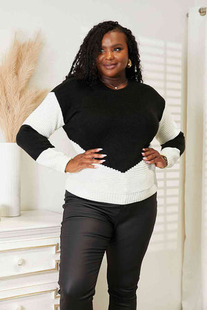 Woven Right Two-Tone Openwork Rib-Knit Sweater-Teresa's Fashionista LLC