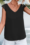 Lace Detail Eyelash Trim V-Neck Tank-Teresa's Fashionista LLC