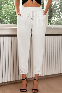 Drawstring Paperbag Waist Cropped Joggers-Teresa's Fashionista LLC