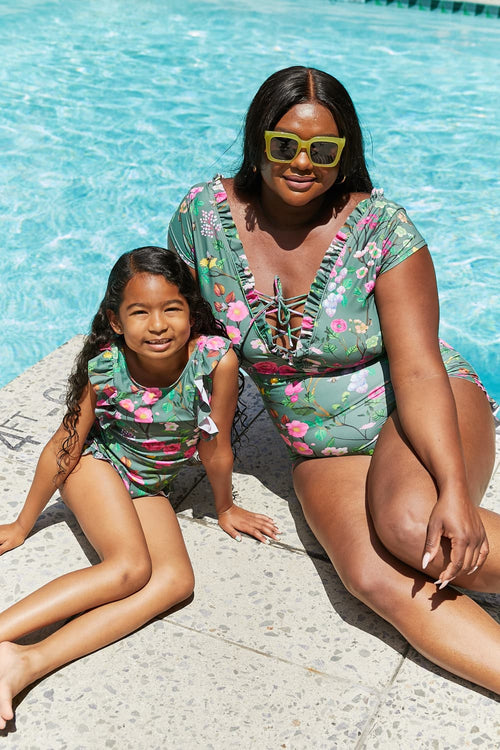 Marina West Swim Bring Me Flowers V-Neck One Piece Swimsuit In Sage-Teresa's Fashionista LLC