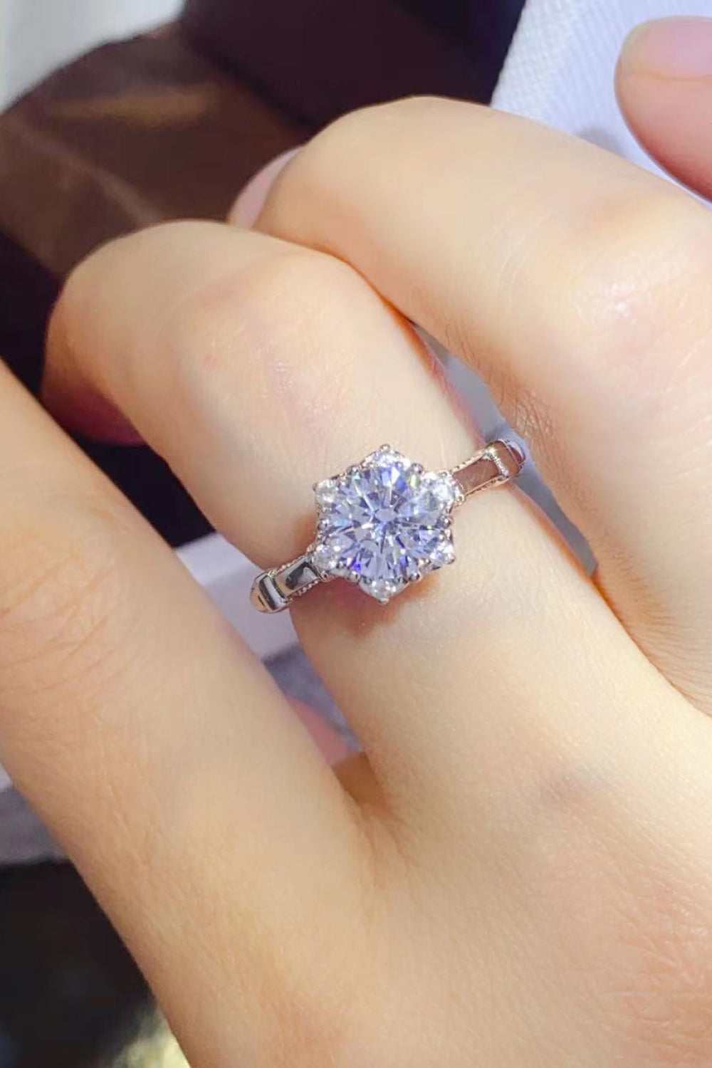 1 Carat Moissanite 925 Sterling Silver Ring with Platinum-plated finish.