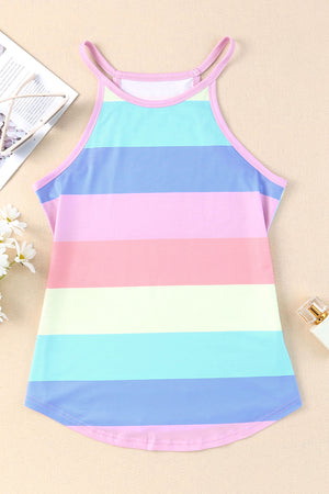 Striped Curved Hem Tank-Teresa's Fashionista LLC