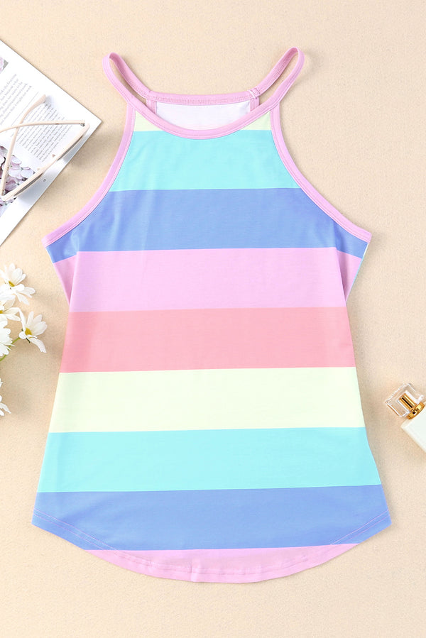 Striped Curved Hem Tank-Teresa's Fashionista LLC