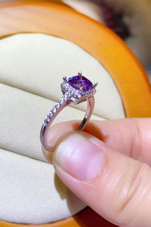 1 Carat Moissanite Platinum-Plated Square Ring-Teresa's Fashionista LLC