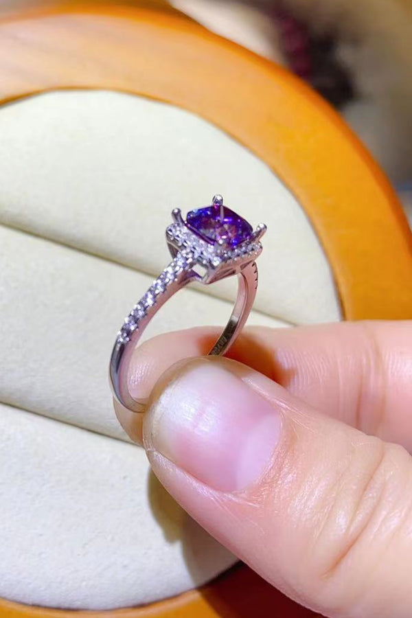 1 Carat Moissanite Platinum-Plated Square Ring-Teresa's Fashionista LLC