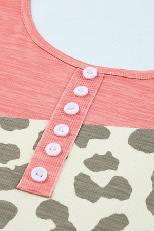 Leopard Color Block Decorative Button Tank-Teresa's Fashionista LLC