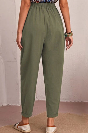 Elastic Waist Pocket Tapered Pants-Teresa's Fashionista LLC