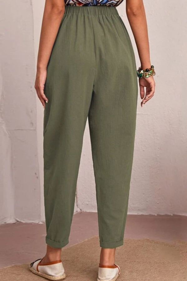 Elastic Waist Pocket Tapered Pants-Teresa's Fashionista LLC