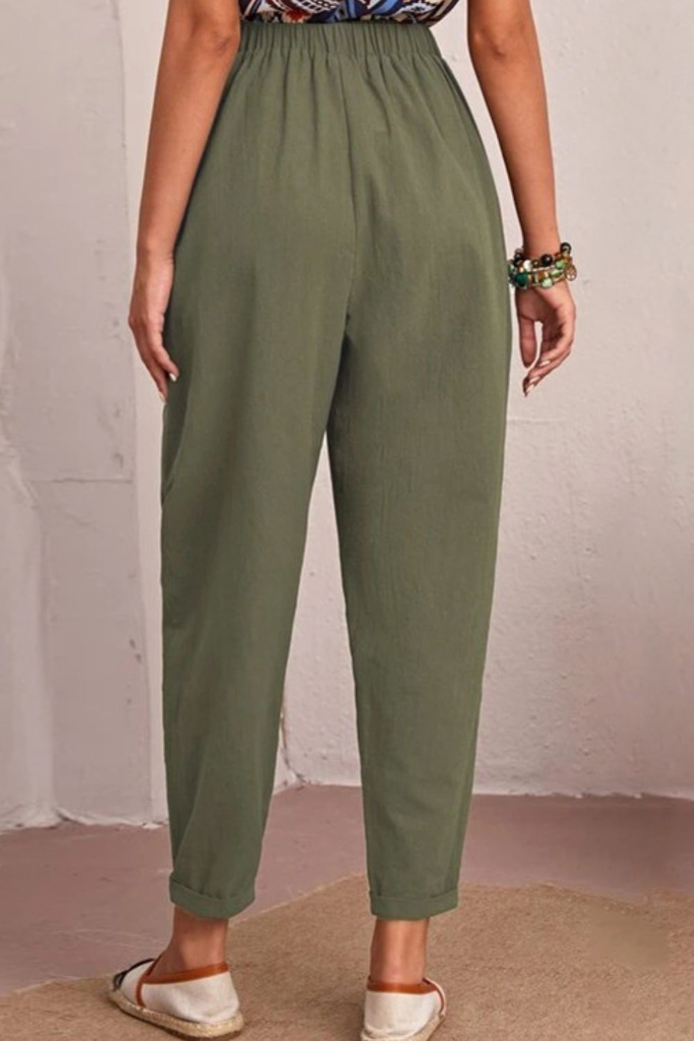 Elastic Waist Pocket Tapered Pants-Teresa&#39;s Fashionista LLC