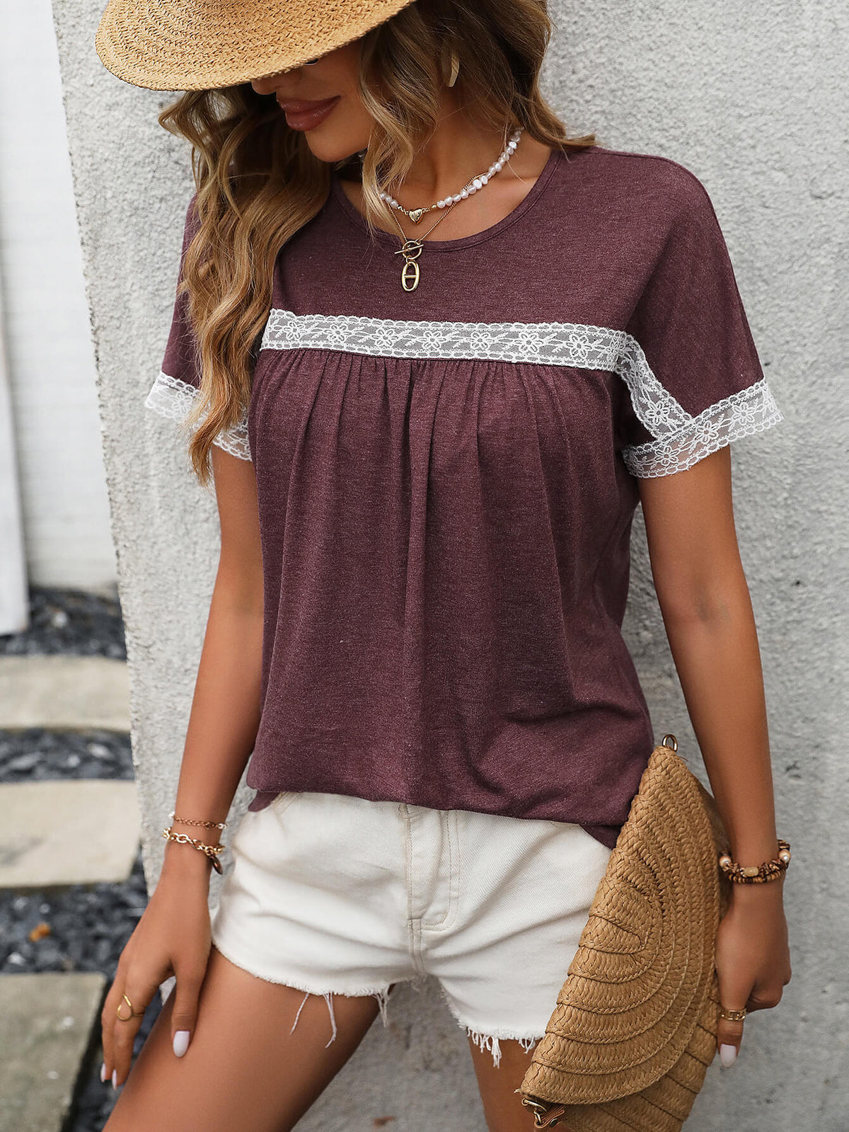 Contrast Round Neck Short Sleeve Tee-Teresa&#39;s Fashionista LLC