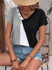 Color Block Decorative Button V-Neck Tee-Teresa's Fashionista LLC