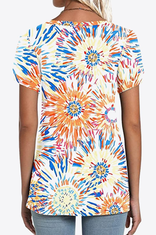 Printed Petal Sleeve V-Neck Blouse-Teresa's Fashionista LLC