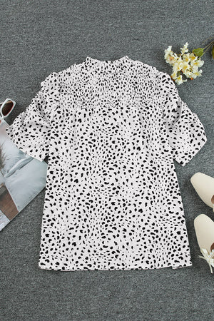 Printed Smocked Mock Neck Blouse-Teresa's Fashionista LLC