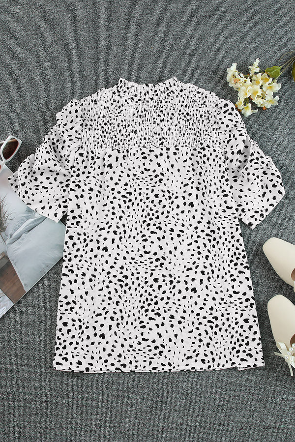 Printed Smocked Mock Neck Blouse-Teresa's Fashionista LLC