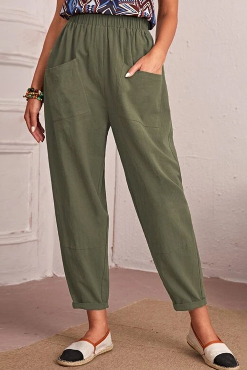 Elastic Waist Pocket Tapered Pants-Teresa's Fashionista LLC