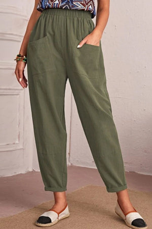 Elastic Waist Pocket Tapered Pants-Teresa's Fashionista LLC