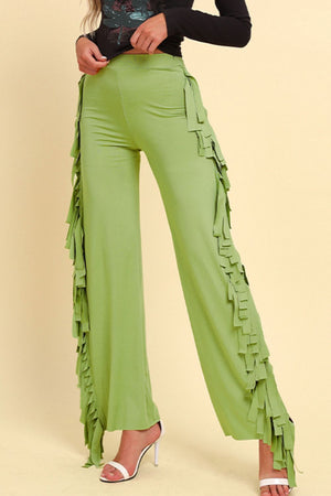 Fringe Trim Wide Leg Pants-Teresa's Fashionista LLC