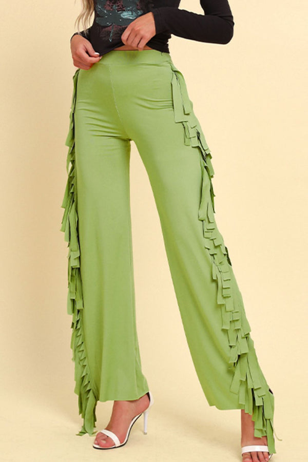 Fringe Trim Wide Leg Pants-Teresa's Fashionista LLC