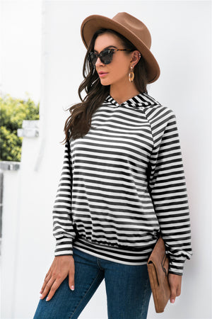Horizontal Stripe Raglan Sleeve Hoodie-Teresa's Fashionista LLC