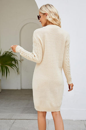 Cable-Knit Long Sleeve Sweater Dress-Teresa's Fashionista LLC
