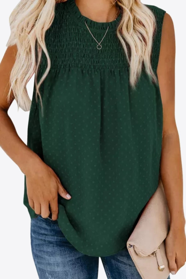 Smocked Tie Back Frill Trim Tank-Teresa's Fashionista LLC