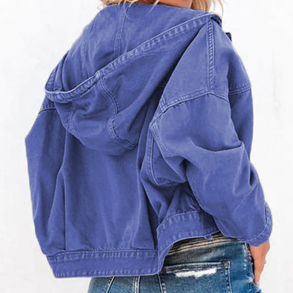 Hooded Dropped Shoulder Denim Jacket-Teresa's Fashionista LLC