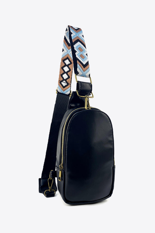 Random Pattern Adjustable Strap PU Leather Sling Bag-Teresa's Fashionista LLC