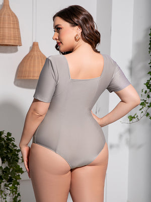 Plus Size Scoop Neck Short Sleeve One-Piece Swimsuit-Teresa's Fashionista LLC