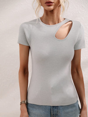 Cutout Round Neck Short Sleeve Knit Top-Teresa's Fashionista LLC