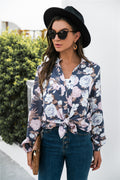 Floral Print Mock Neck Button Front Shirt-Teresa's Fashionista LLC