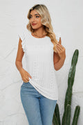 Smocked Round Neck Eyelet Top-Teresa's Fashionista LLC