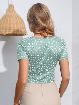 Floral Surplice Neck Short Sleeve Top-Teresa's Fashionista LLC