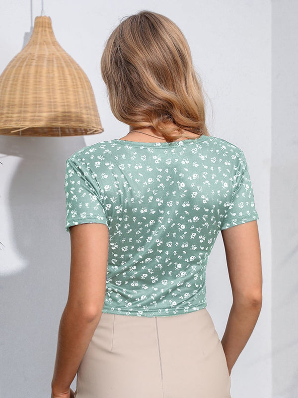 Floral Surplice Neck Short Sleeve Top-Teresa's Fashionista LLC