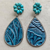 Turquoise Flower Teardrop Earrings-Teresa's Fashionista LLC