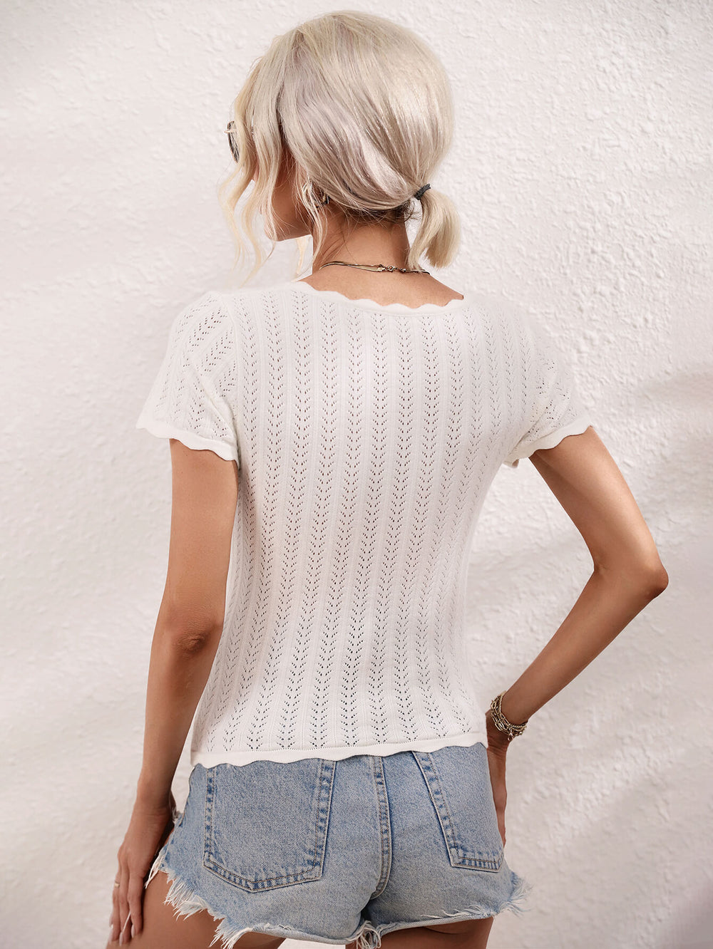 Scalloped Hem Square Neck Knit Top-Teresa's Fashionista LLC