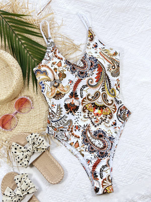 Printed Tie Back Scoop Neck One-Piece Swimsuit-Teresa's Fashionista LLC