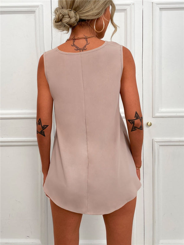 V-Neck Curved Hem Tunic Tank-Teresa's Fashionista LLC
