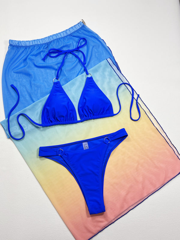 Gradient Halter Neck Three-Piece Swim Set-Teresa's Fashionista LLC