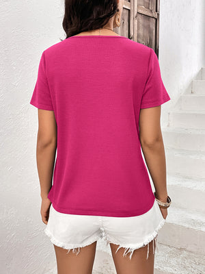 Lace Trim Contrast Waffle-Knit Top-Teresa's Fashionista LLC
