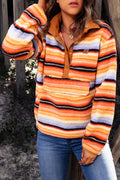 Multicolored Stripe Quarter Snap Fleece Sweatshirt-Teresa's Fashionista LLC