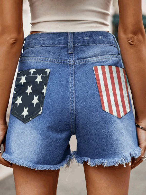 Raw Hem Denim Shorts with Pockets-Teresa's Fashionista LLC