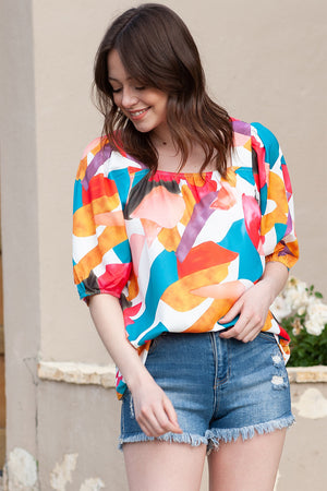 Printed Square Neck Half Sleeve Top-Teresa's Fashionista LLC