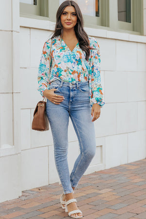 Floral Long Balloon Sleeve Bodysuit-Teresa's Fashionista LLC