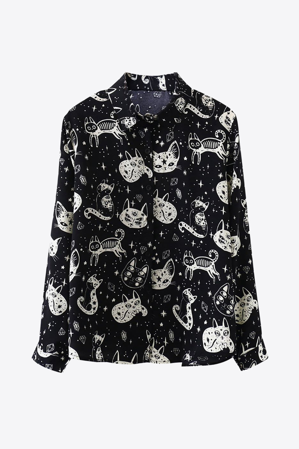 Cat Print Button-Up Shirt-Teresa's Fashionista LLC